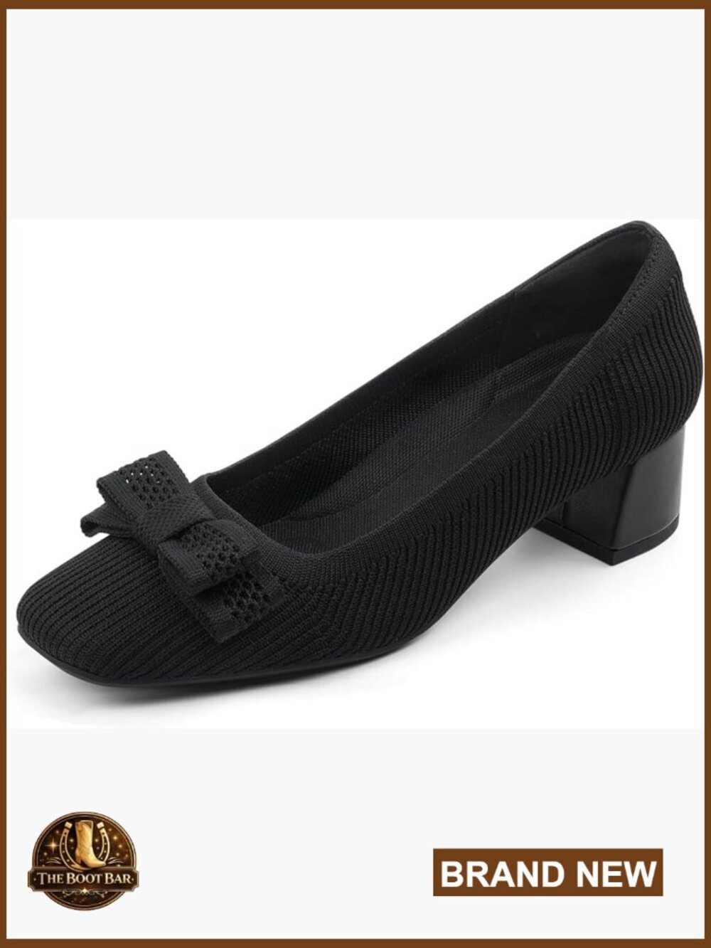 Low Chunky Heels Dress Shoes Comfort Knit Block Heeled Pumps Square Toe Bow